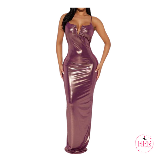 Metallic Ruched Maxi Dress