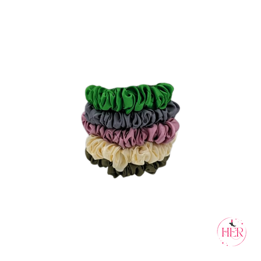 Mini Silk Hair Scrunchies - 5 Pcs