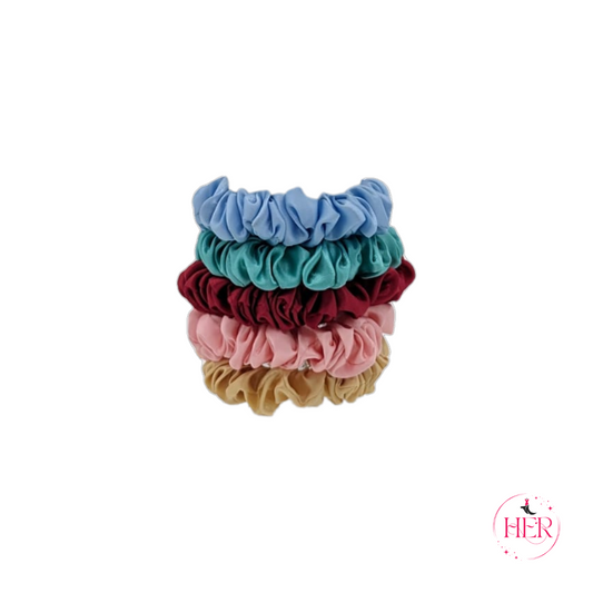 Mini Silk Hair Scrunchies - 5 Pcs