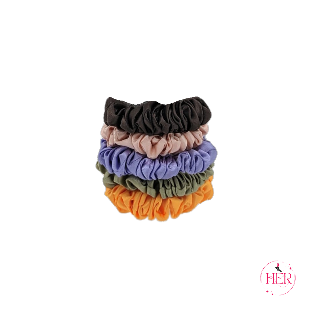 Mini Silk Hair Scrunchies - 5 Pcs